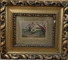 Old, antique small goblet landscape with an imposing frame
