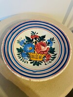 More than 100 years old, Apatfalvi flower pattern hard ceramic deep plate, wall plate