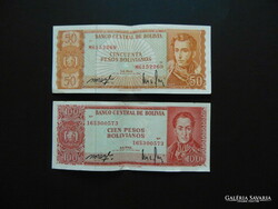 Bolivia 50 bolivars 1962 - 100 bolivars 1962 lot ! 01