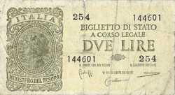2 Lire lira 1944 Italy 1.