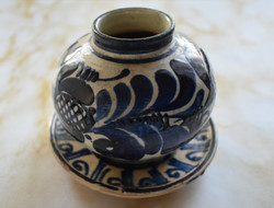 Korondi blue folk ceramic vase with flower pattern, small plate