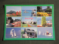 Postcard, Balaton mosaic details, Keszthely Castle, ferry, sailing, hotel, Tihany, castle,