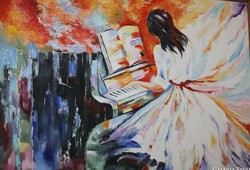 Tarcsányi - piano playing angel - oil / canvas painting