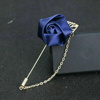 Lapel pin, badge hat25 - dark blue satin rose chain on a gold leaf base