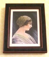 Legacy art deco oil painting/canvas, female head with headdress from 1920