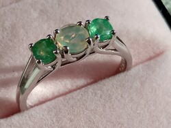 Emerald - opal 925 silver ring 57