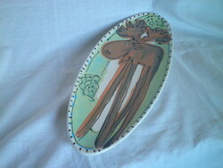 Oval ceramic reindeer bowl, offering