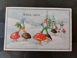 Old New Year's postcard mushroom dwarf