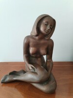 Ceramic, female nude statue - in antique brass