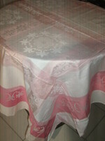 Fabulous elegant white pink floral slippery pattern damask tablecloth new