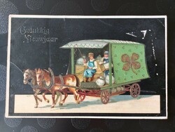 Old New Year's card clover horse carriage