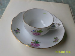 Herend Eton patterned porcelain tea cup + saucer plate, with basket-weave convex edge.