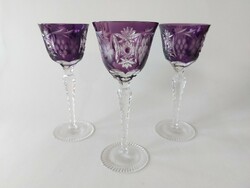 Old purple crystal goblet 3 pcs