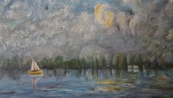 Balaton landscape - oil / wood painting in original gallery frame
