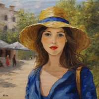 Sightseeing in a hat - painting