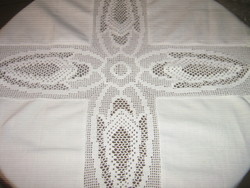 Beautiful handmade crocheted snow-white woven tablecloth