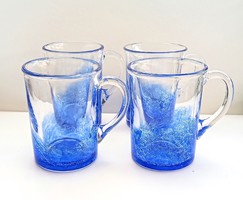 FOGLALT kék üveg füles  pohár 11x8.5cm -4db. És egy türkiz kancsó