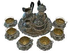 Gyönyörű ezüst 6 személyes barokk stílusú teáskészlet eladó (4507 g)