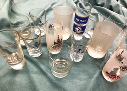 Short drinking glasses for collectors, 14 pieces in one