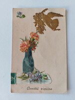 Old postcard flower dove