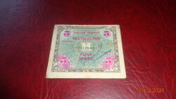 5 Mark  1944 . II. vh végén Szövetségi katonai valuta . német átmeneti pénz