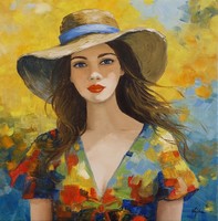 Summer with a hat - painting