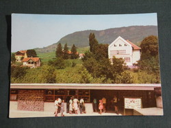 Postcard, balaton, Badacsony skyline, bazaar row detail with people