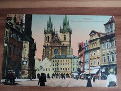 Antik képeslap,Prága, óváros a Tyn templommal, 1917