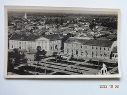Old postmarked postcard: Nagykőrös, skyline with Heroes' Square