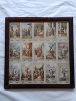 Series of antique holy pictures in a wooden picture frame
