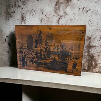 Retro, loft, industrial design burnt wood wall picture