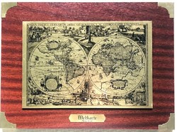 Vintage world map 1636 brass - wooden frame, wall ornament decoration nova totius ....