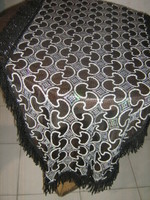 Beautiful sequin machine-embroidered silver black shiny fringed tablecloth