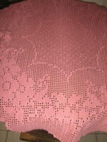 Beautiful handmade crochet mauve floral oval needlework tablecloth