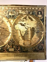 Vintage world map in brass frame