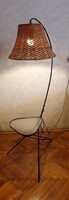 Wrought iron floor lamp with rattan shade,