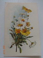 Régi grafikus virágos üdvözlő képeslap - postatiszta
