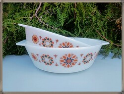 Milk glass Jena bowls with a retro pattern, perfect condition, made in England