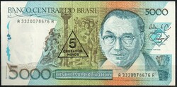 D - 115 - foreign banknotes: 1989 Brazil 5 new cruzados unc