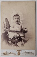 Antique cabinet photo, portrait of a cute little girl, 16.3x10.3 cm, mai et tsa, Budapest around 1890