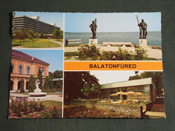 Postcard, Balatonfüred, mosaic details, restaurant, hotel, Révés fisherman statue, sanatorium, lizard statue