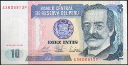 D - 116 -  Külföldi bankjegyek:  1987 Peru 10 intis UNC