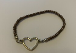 Új bronzos gyöngyös szív szívecske medálos karkötő karperec karlánc