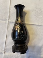 Very beautiful Chinese hand-painted dragon lacquer wooden vase, marked.