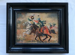 Hussar battle oil painting in an antique frame