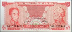 D - 110 -  Külföldi bankjegyek:  1989 Venezuela 5 bolivares UNC