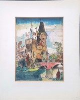 Vadász Endre - Vajdahunyad 21 x 16 cm színezett rézkarc