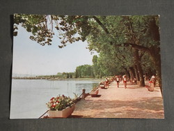 Postcard, Balatonfüred, promenade beach detail with people