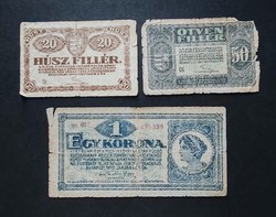 20 + 50 Filér + 1 crown 1920, vg-vg+