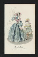 Colored etching, Paris, 1839, women's fashion, engraving